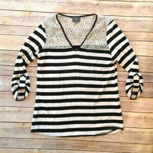 Market & Spruce Black and White Striped Lace  Detail Gillia Top - Small